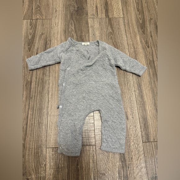 Burt's Bees Gray Quilted Organic Cotton One Piece Long Sleeve Romper Baby 3/6M - Picture 1 of 4